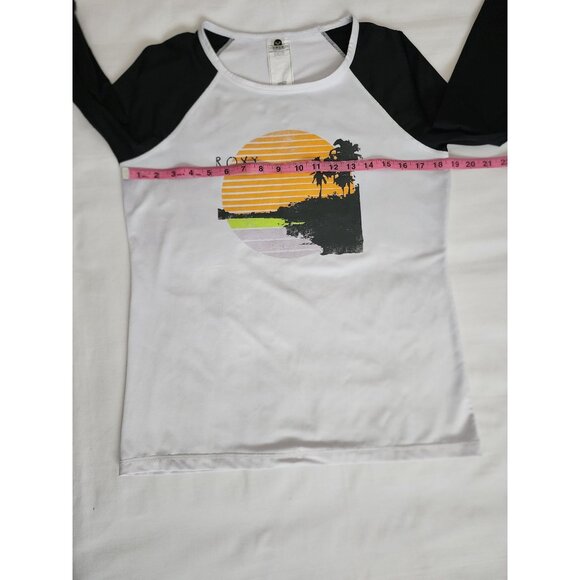 ROXY Swim Women's White/Black Raglan Long Sleeve Classic Beach Swim Shirt Medium - Picture 6 of 7